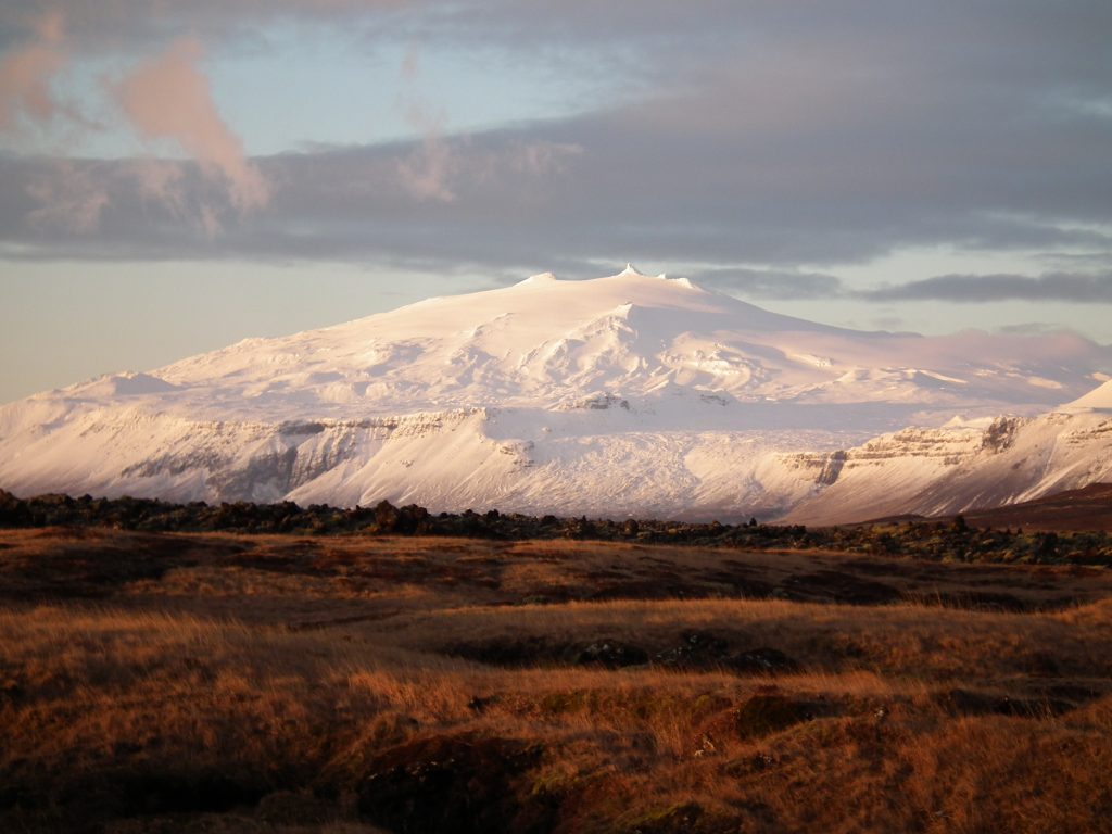 Vue du volcan Snaefellsjökull dans la péninsule du Snaefellsnes