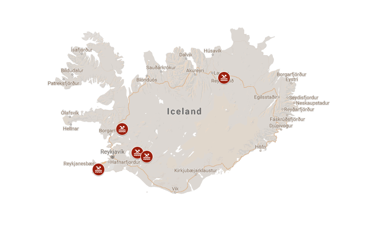 Carte des bains chauds en Islande