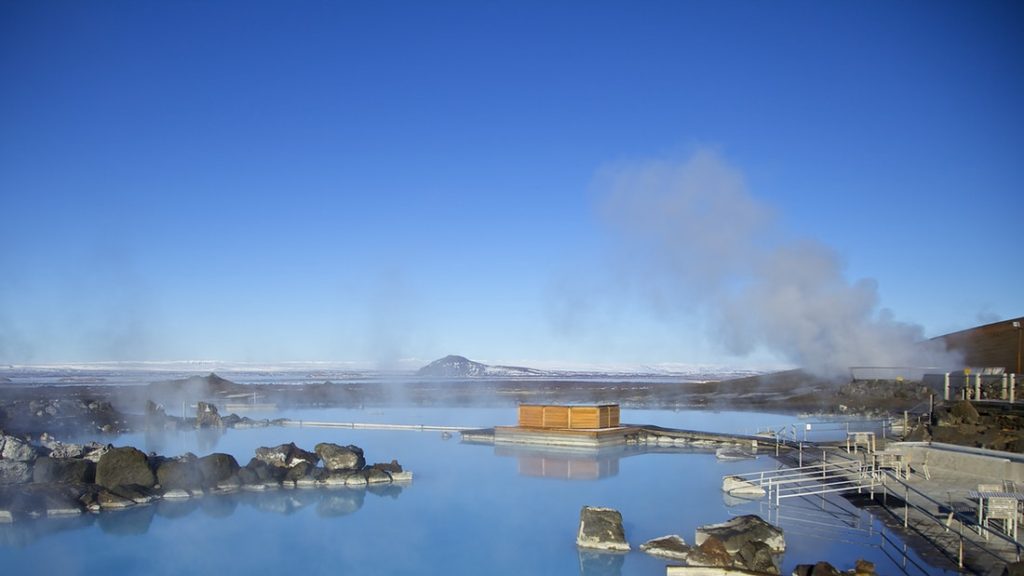 Vue des bainds chauds naturels de Myvatn en Islande
